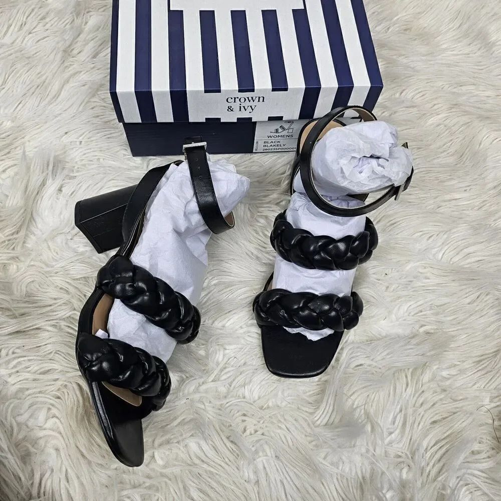 Crown & Ivy Blakely Black Puff Sandals Women's Size 7